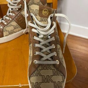 Michael Kors Brown and Cream Monogram Sneakers